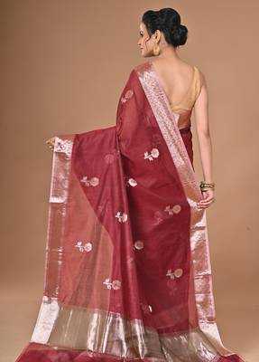 maroon Chanderi silk blend Saree With Blouse Piece 3
