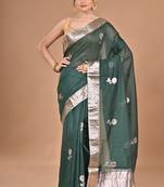 green Chanderi silk blend Saree With Blouse Piece