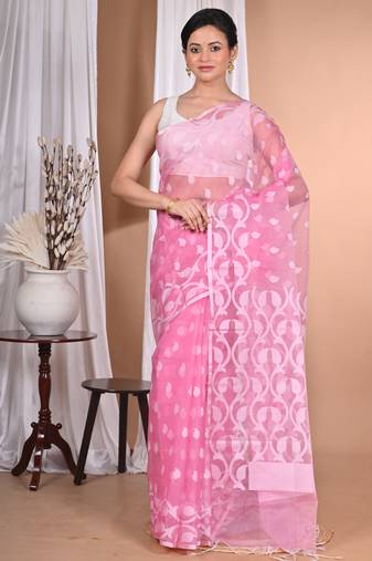 Pink Jamdani Saree With Blouse Piece
