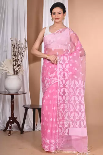 Pink Jamdani Saree With Blouse Piece