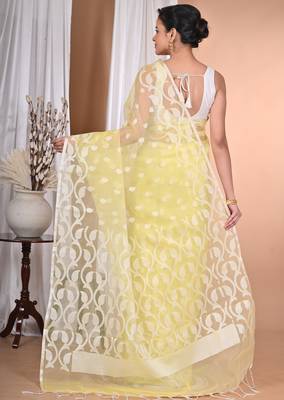 light yellow Jamdani Saree With Blouse Piece 2
