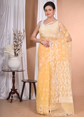 yellow Jamdani Saree With Blouse Piece 1