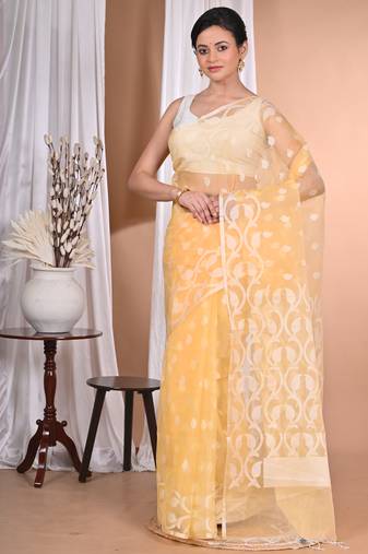 yellow Jamdani Saree With Blouse Piece