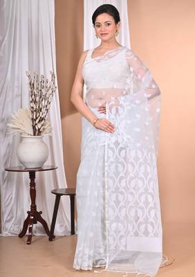 grey Jamdani Saree With Blouse Piece 1