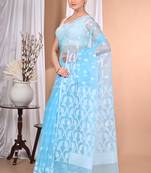 blue Jamdani Saree With Blouse Piece