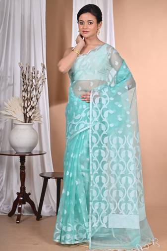 green Jamdani Saree With Blouse Piece