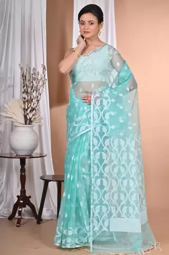 green Jamdani Saree With Blouse Piece