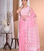 Pink Jamdani Saree With Blouse Piece