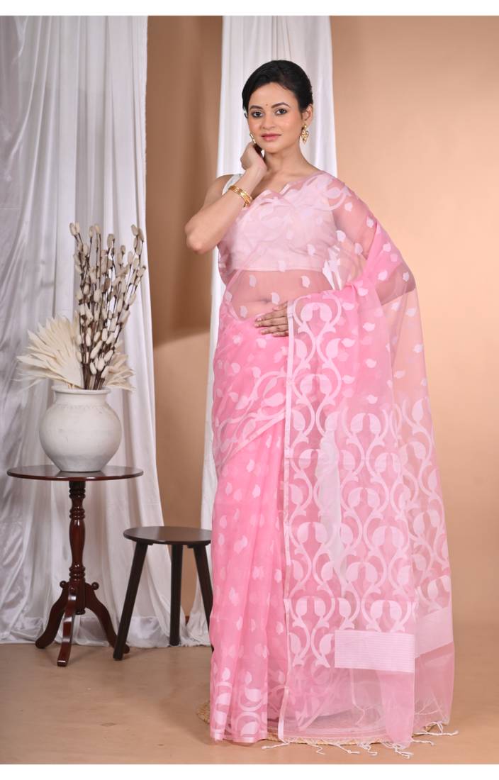 Pink Jamdani Saree With Blouse Piece