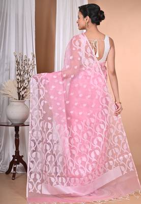 Pink Jamdani Saree With Blouse Piece 2