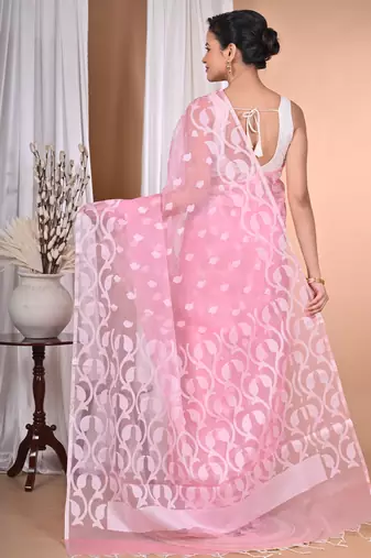 Pink Jamdani Saree With Blouse Piece
