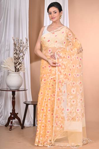 yellow Jamdani Saree With Blouse Piece