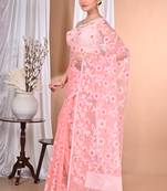 peach Jamdani Saree With Blouse Piece