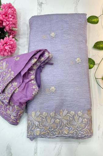 rich look candy crush lilac embroidery saree for women