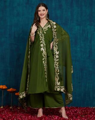 women's elegant angrakha style anarkali kurti set with embroidered dupatta 1