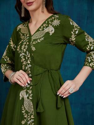 women's elegant angrakha style anarkali kurti set with embroidered dupatta 3