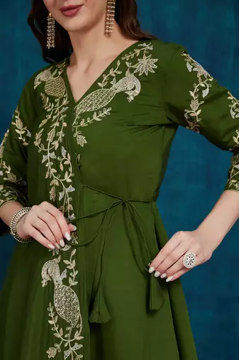 women's elegant angrakha style anarkali kurti set with embroidered dupatta