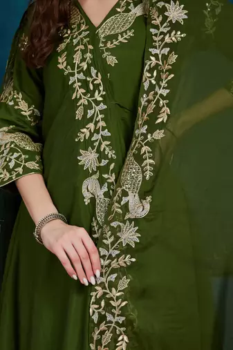 women's elegant angrakha style anarkali kurti set with embroidered dupatta