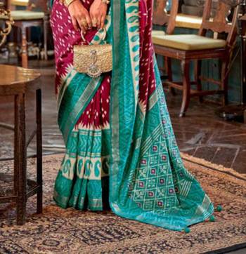 Maroon silk blend printed saree with unstitched blouse 3