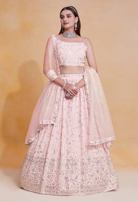 Light-Pink Zari sequin Embroidered Georgette Indian wedding lehenga choli dress 1