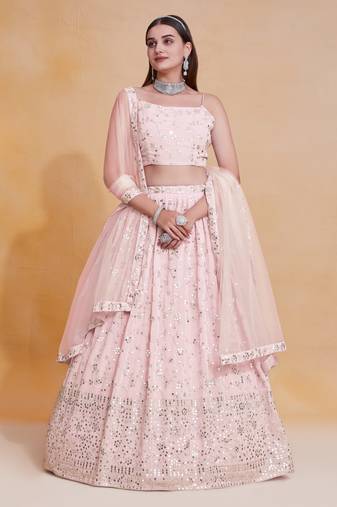 Light-Pink Zari sequin Embroidered Georgette lehenga choli