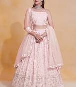 Light-Pink Zari sequin Embroidered Georgette Indian wedding lehenga choli dress