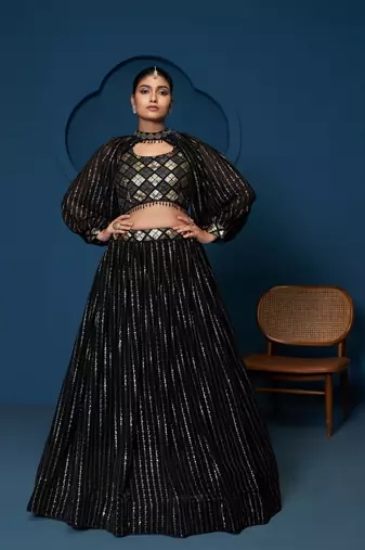 Black Thread sequin Embroidered Georgette lehenga choli dress