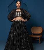 Black Thread sequin Embroidered Georgette indian designer lehenga choli dress