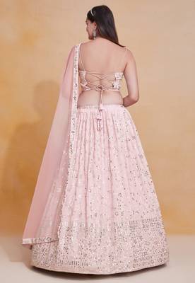 Light-Pink Zari sequin Embroidered Georgette Indian wedding lehenga choli dress 3