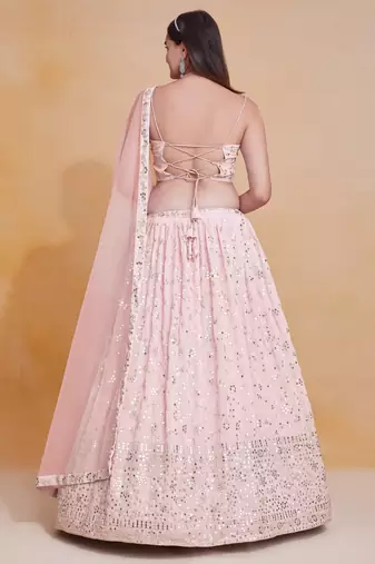 Light-Pink Zari sequin Embroidered Georgette Indian wedding lehenga choli dress