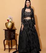 Delightfully Black Thread, Sequence Embroidered Georgette Indian wedding lehenga choli