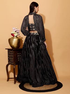 Delightfully Black Thread Sequence Embroidered Georgette Indian wedding lehenga choli 3