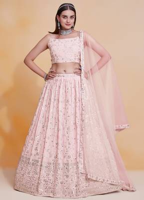 Light-Pink Zari sequin Embroidered Georgette Indian wedding lehenga choli dress 4