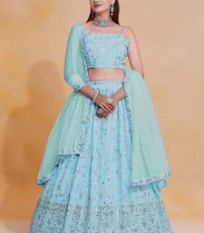 Sky-Blue Zari sequin Embroidered Georgette Indian Party wear lehenga dress