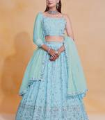 Sky-Blue Zari sequin Embroidered Georgette Indian Party wear lehenga dress