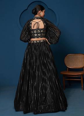 Black Thread sequin Embroidered Georgette indian designer lehenga choli dress 5