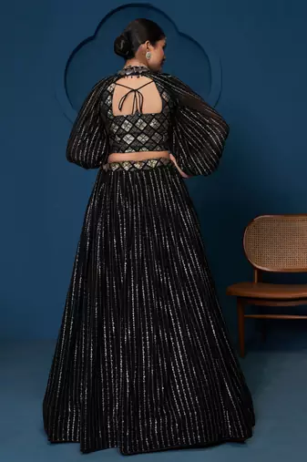 Black Thread sequin Embroidered Georgette indian designer lehenga choli dress