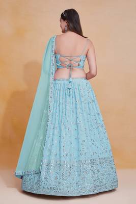 Sky-Blue Zari sequin Embroidered Georgette Indian Party wear lehenga dress 4