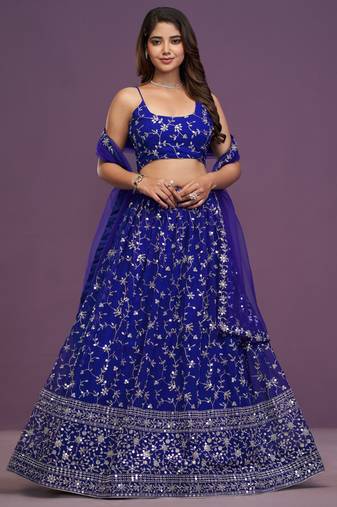 Royal-Blue Zari sequin Embroidered Georgette lehenga
