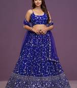 Royal-Blue Zari sequin Embroidered Georgette Indian designer wedding latest lehenga dress
