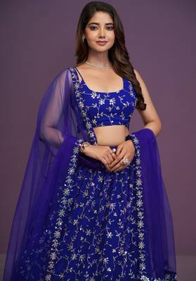Royal-Blue Zari sequin Embroidered Georgette Indian designer wedding latest lehenga dress 3