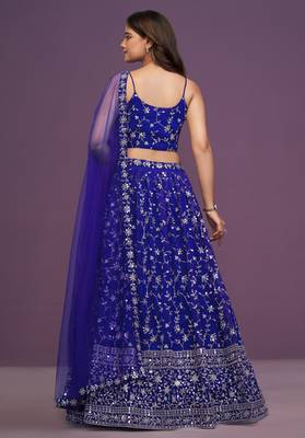 Royal-Blue Zari sequin Embroidered Georgette Indian designer wedding latest lehenga dress 4