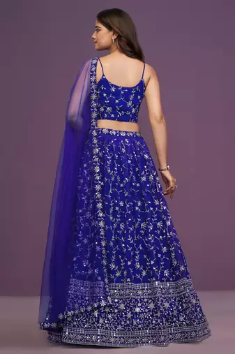 Royal-Blue Zari sequin Embroidered Georgette Indian designer wedding latest lehenga dress