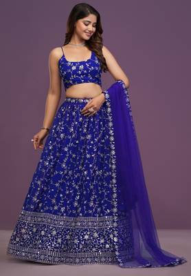 Royal-Blue Zari sequin Embroidered Georgette Indian designer wedding latest lehenga dress 5