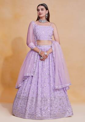 Light-Purple Zari sequin Embroidered Georgette Indian wedding designer lehenga choli dress 1