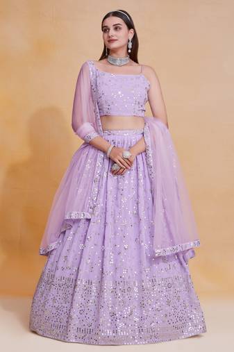 Light-Purple Zari sequin Embroidered Georgette lehenga choli