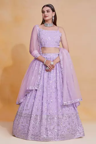 Light-Purple Zari sequin Embroidered Georgette lehenga choli