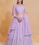 Light-Purple Zari sequin Embroidered Georgette Indian wedding designer lehenga choli dress