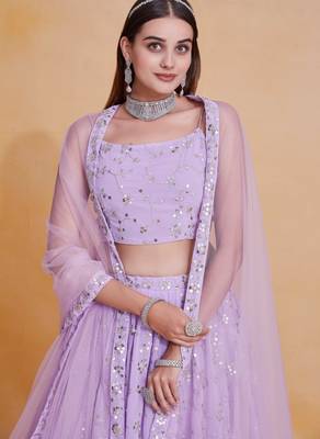 Light-Purple Zari sequin Embroidered Georgette Indian wedding designer lehenga choli dress 2
