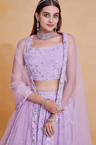Light-Purple Zari sequin Embroidered Georgette Indian wedding designer lehenga choli dress